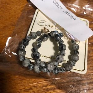 Jasper Gold hoop gemstone earrings NWT Gift Ready